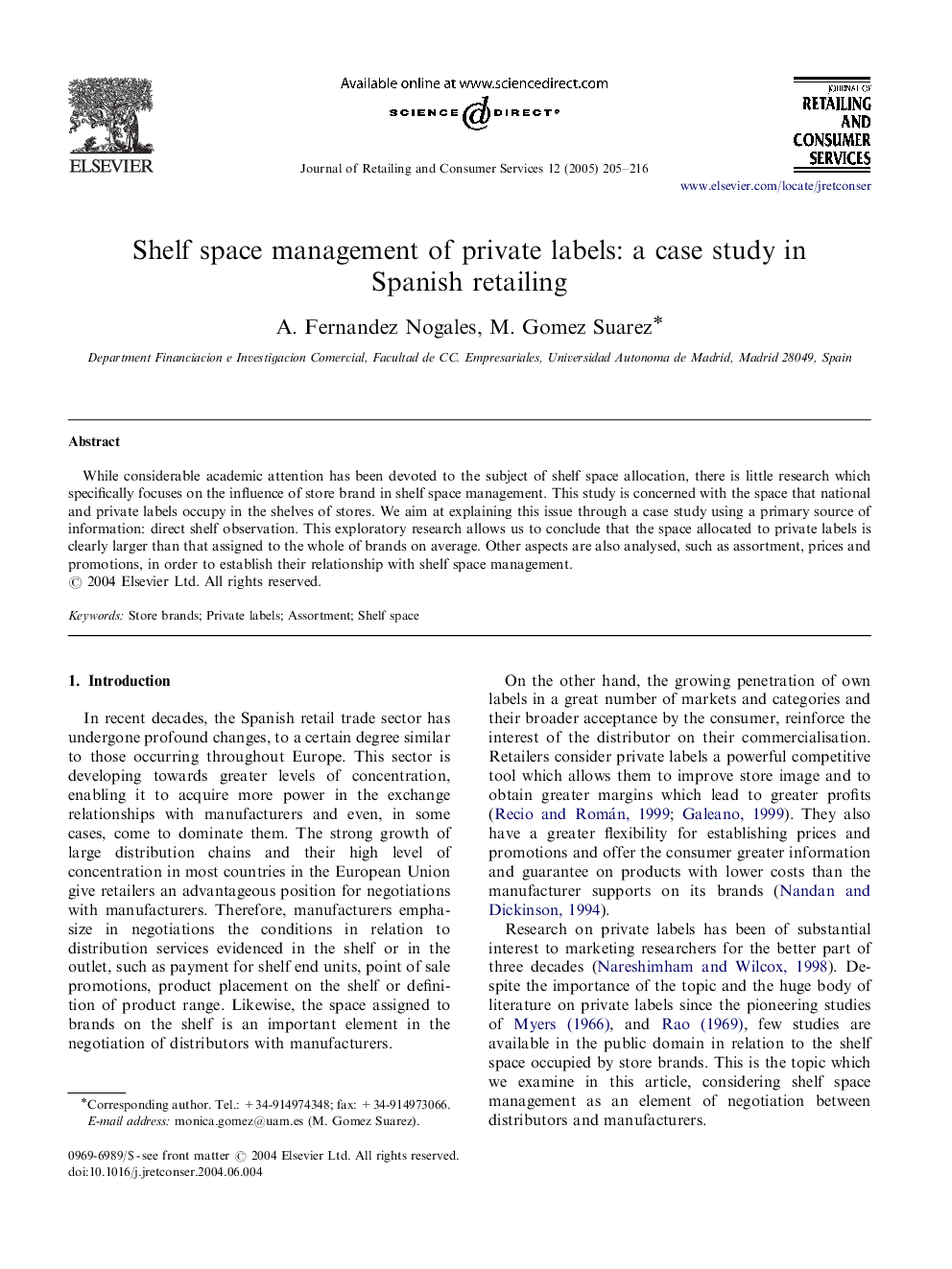 Shelf space management of private labels: a case study in Spanish retailing