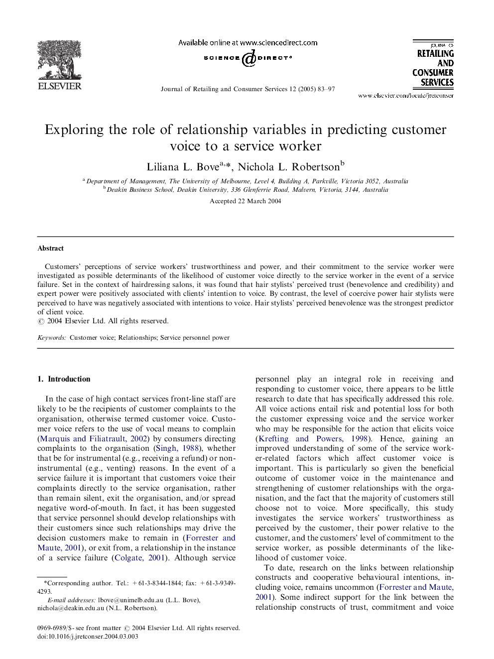 Exploring the role of relationship variables in predicting customer voice to a service worker