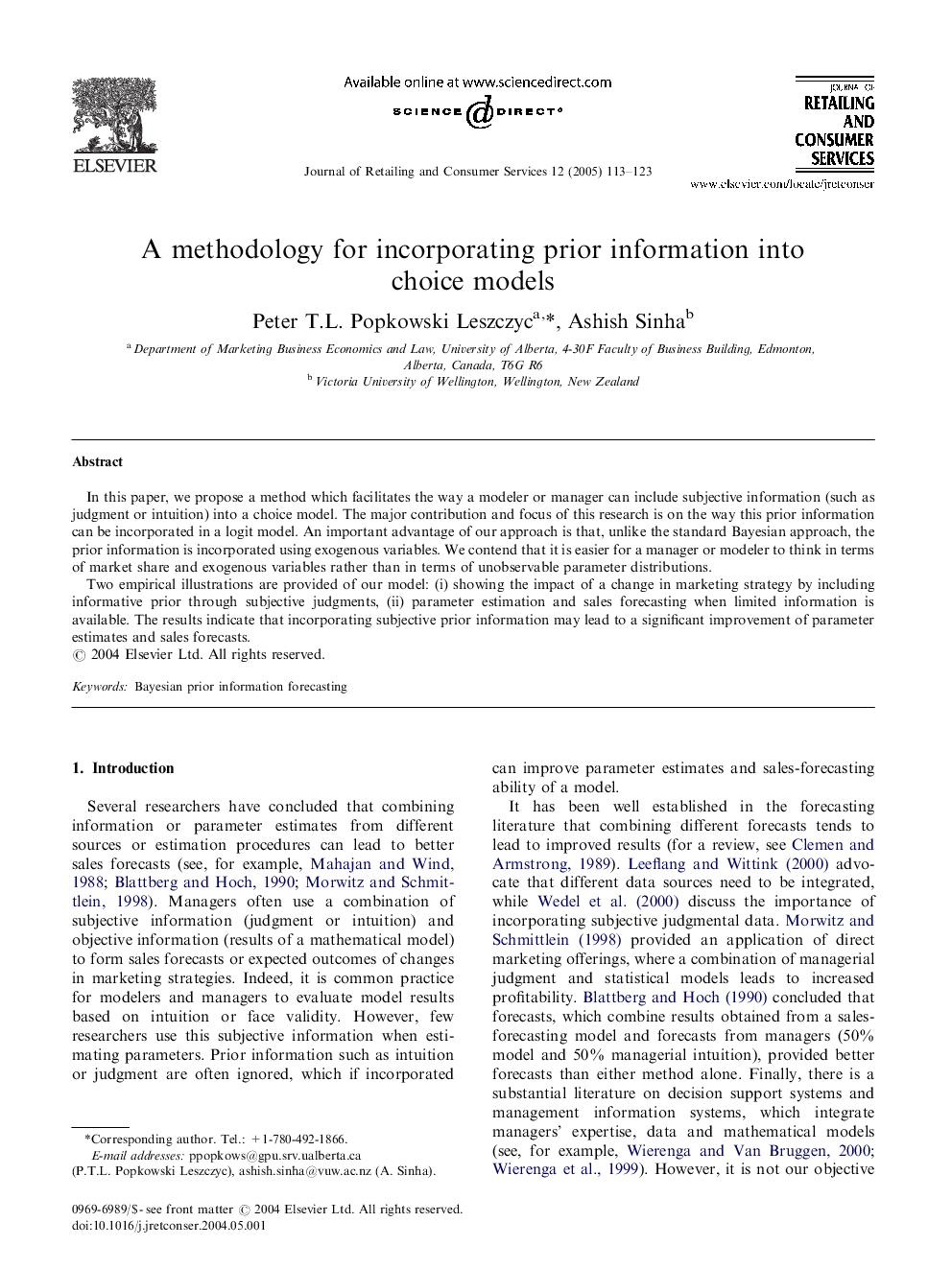 A methodology for incorporating prior information into choice models