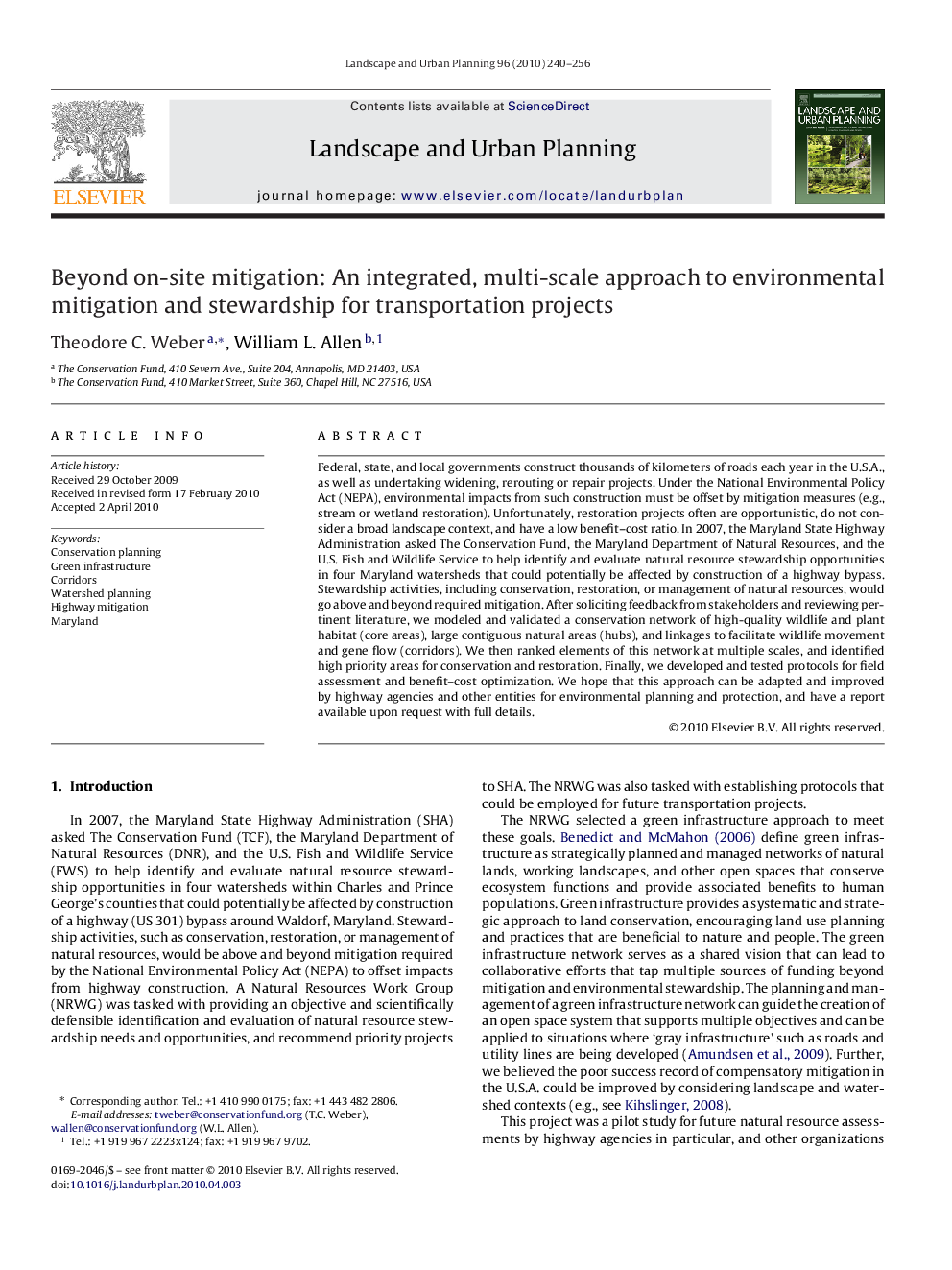 Beyond on-site mitigation: An integrated, multi-scale approach to environmental mitigation and stewardship for transportation projects