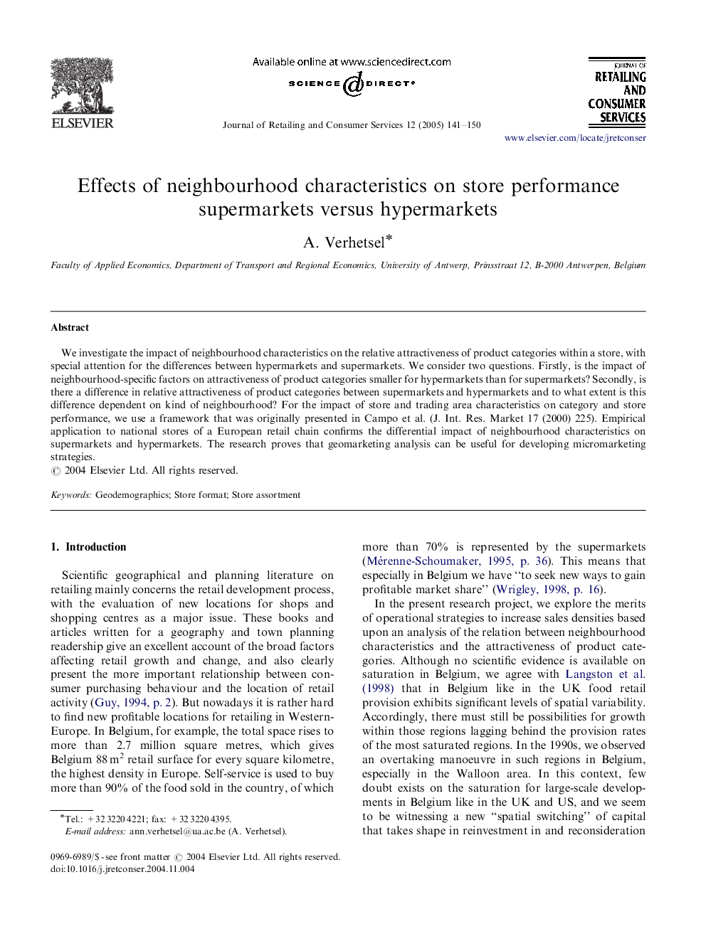 Effects of neighbourhood characteristics on store performance supermarkets versus hypermarkets