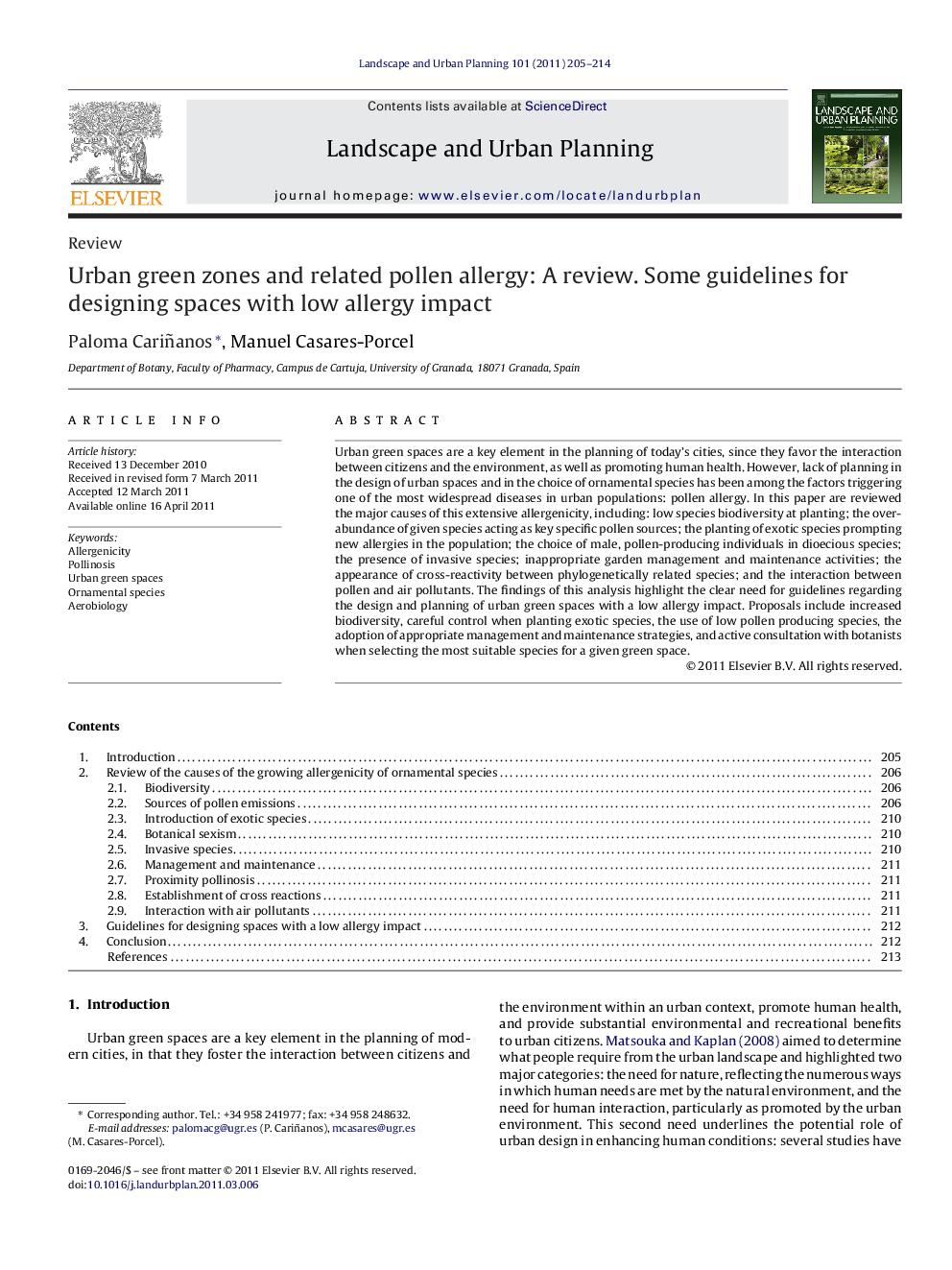 Urban green zones and related pollen allergy: A review. Some guidelines for designing spaces with low allergy impact