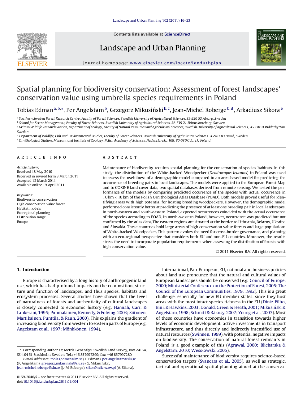 Spatial planning for biodiversity conservation: Assessment of forest landscapes’ conservation value using umbrella species requirements in Poland