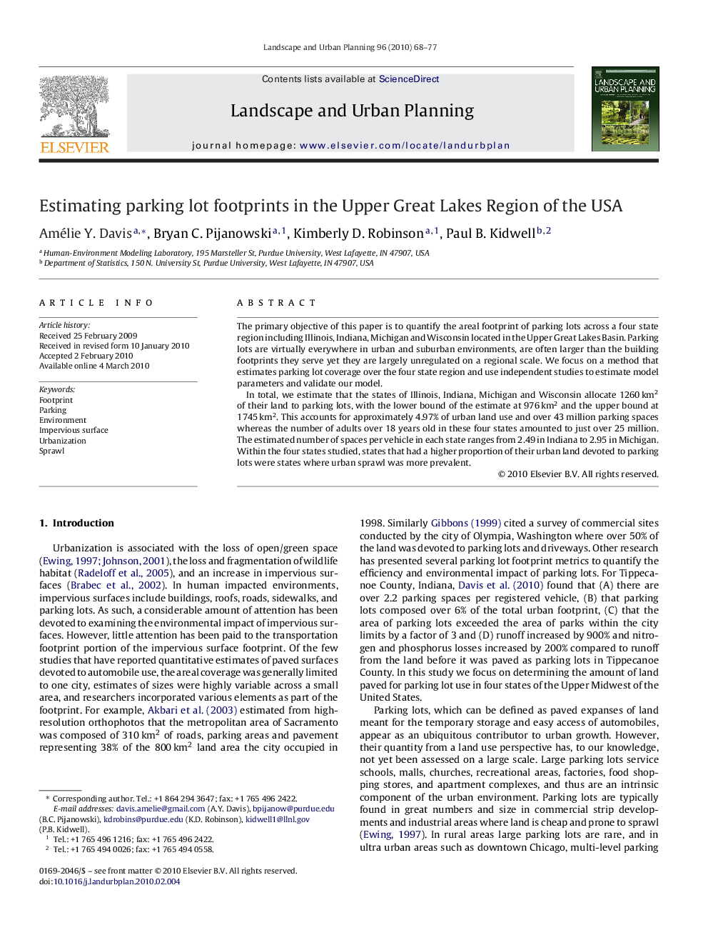 Estimating parking lot footprints in the Upper Great Lakes Region of the USA