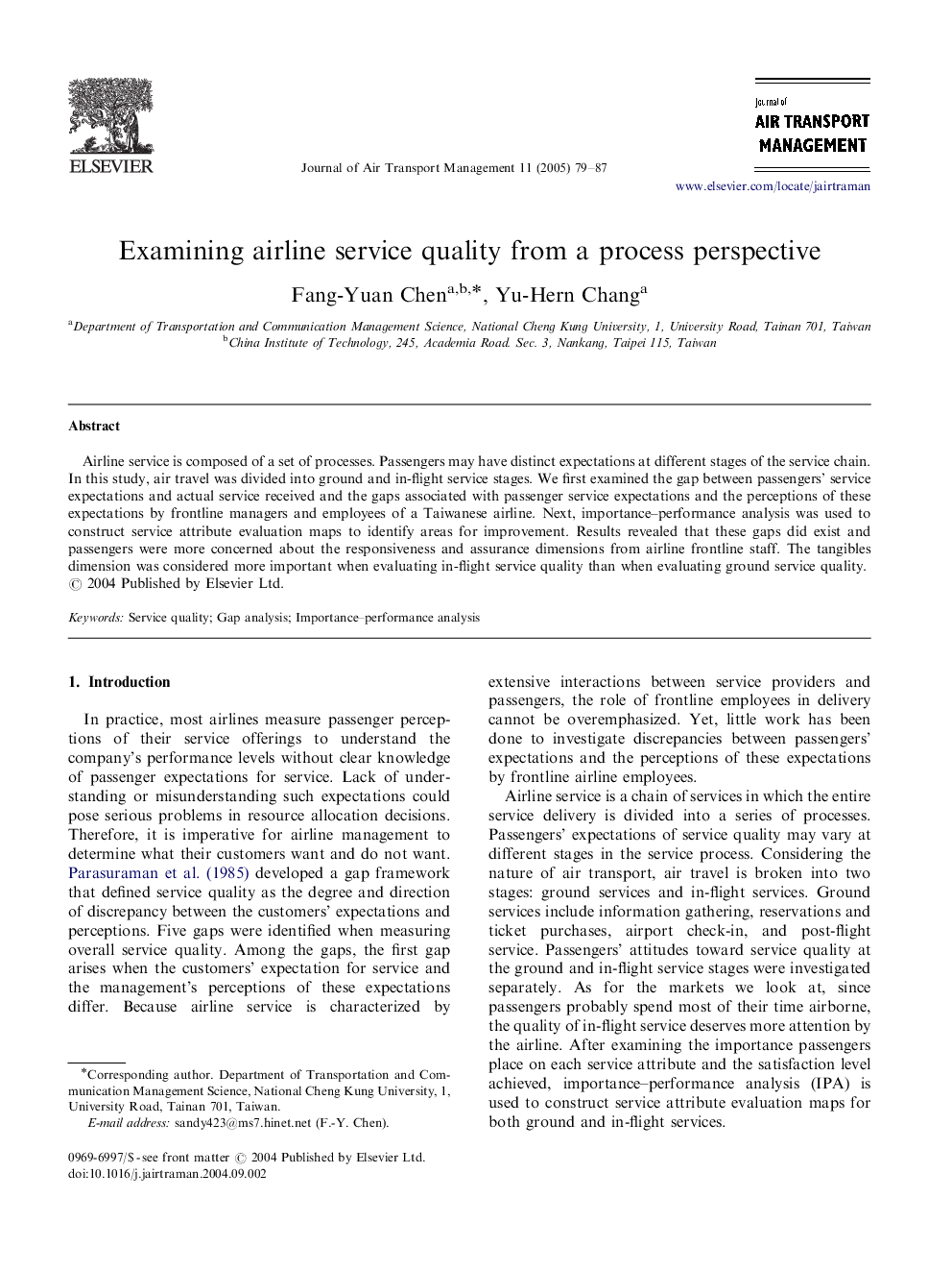 Examining airline service quality from a process perspective