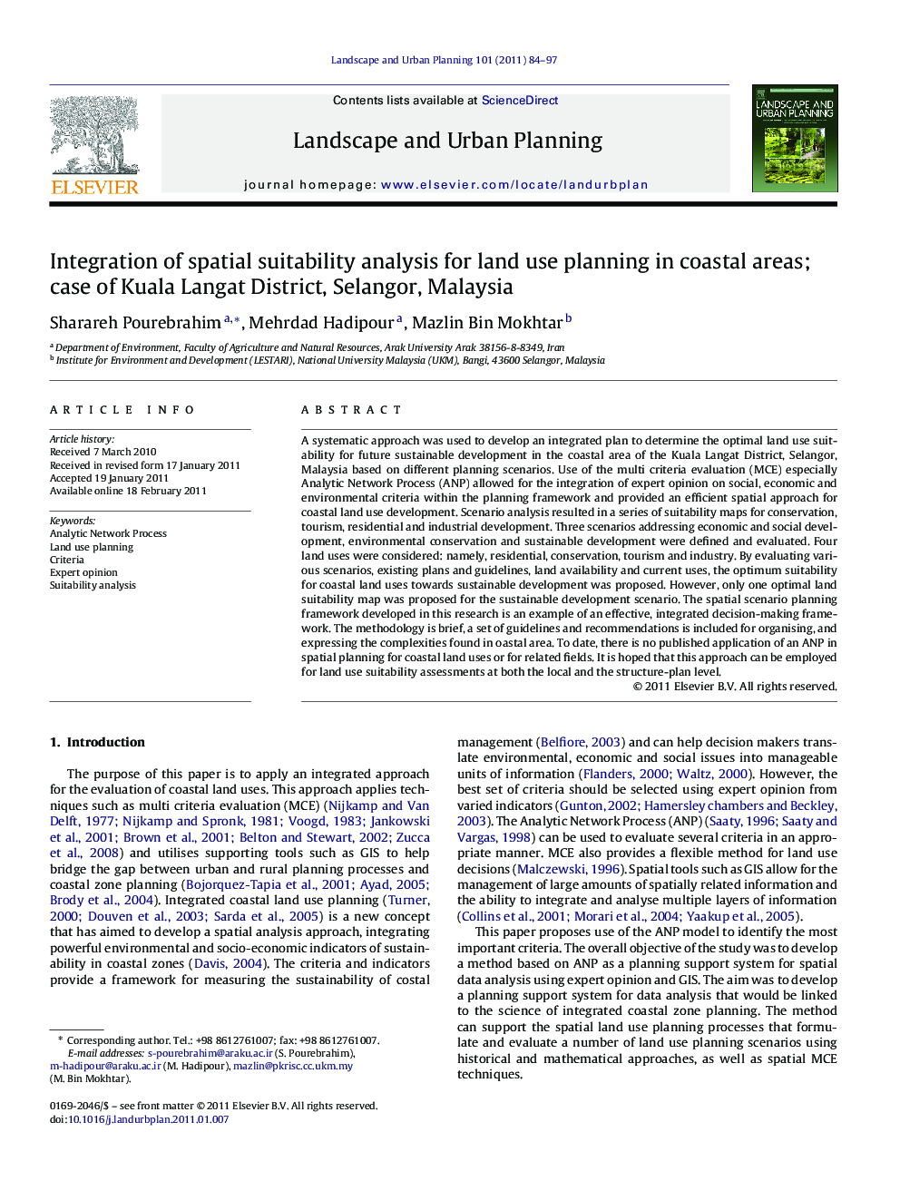 Integration of spatial suitability analysis for land use planning in coastal areas; case of Kuala Langat District, Selangor, Malaysia