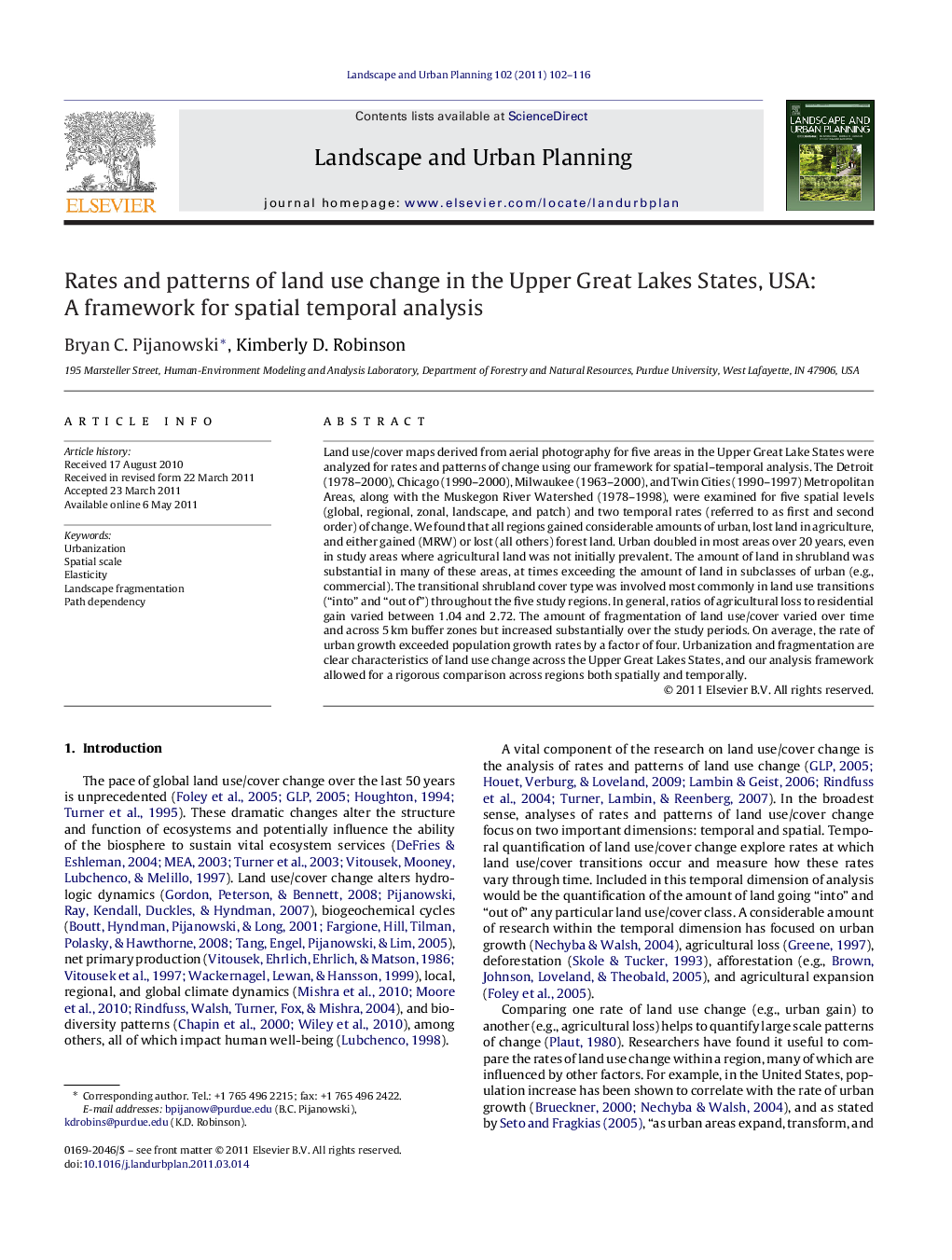 Rates and patterns of land use change in the Upper Great Lakes States, USA: A framework for spatial temporal analysis