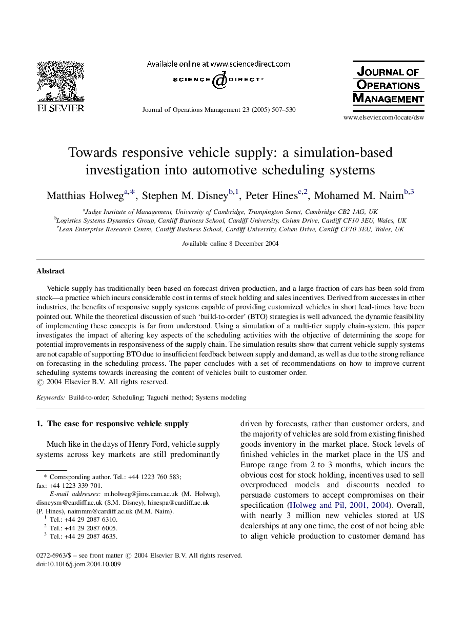 Towards responsive vehicle supply: a simulation-based investigation into automotive scheduling systems