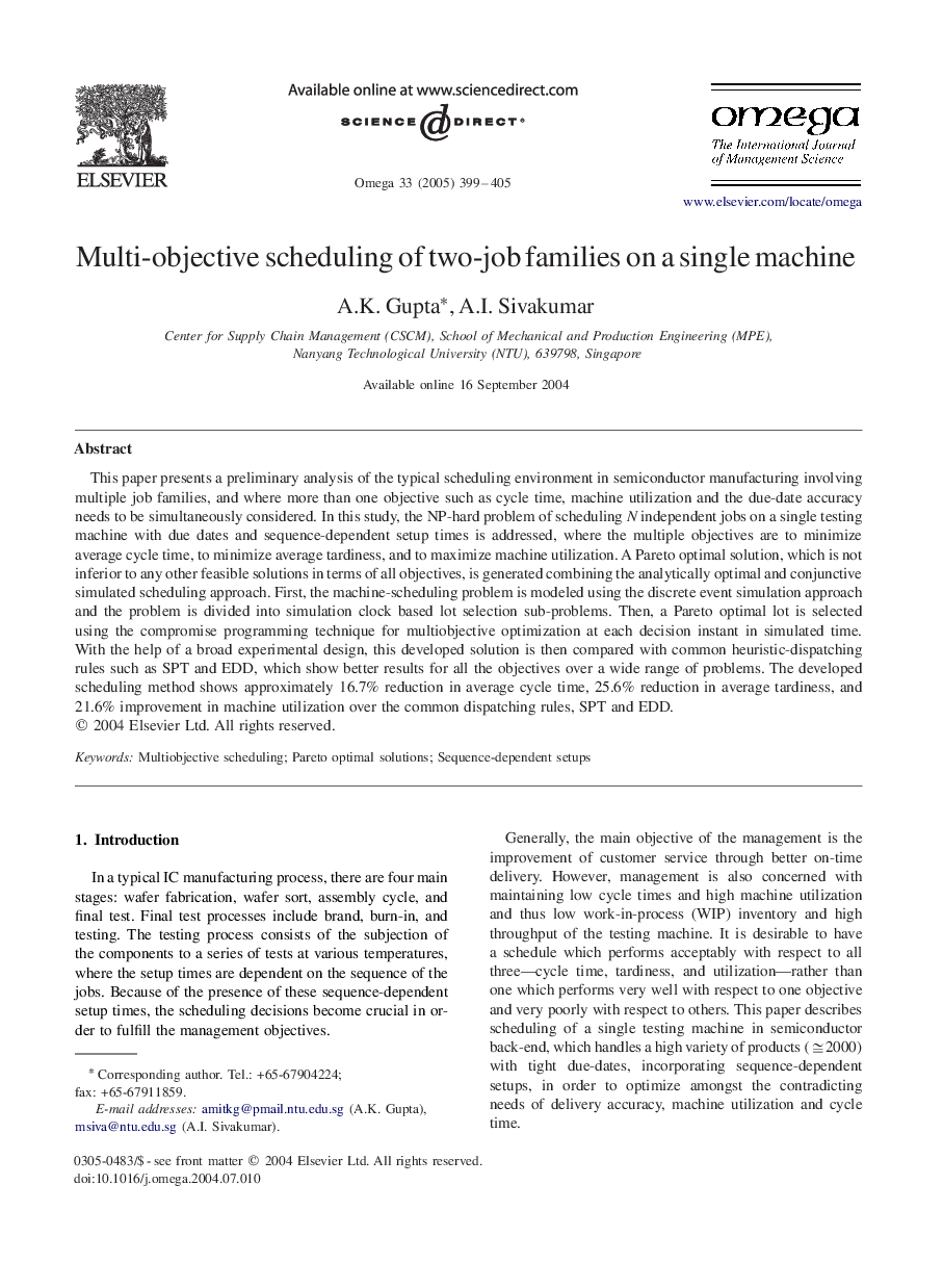 Multi-objective scheduling of two-job families on a single machine