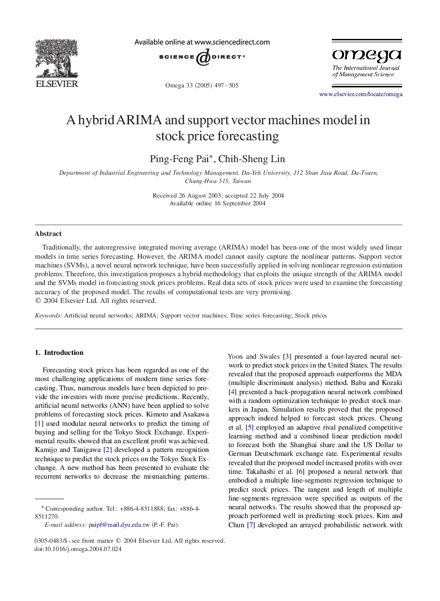 A hybrid ARIMA and support vector machines model in stock price forecasting