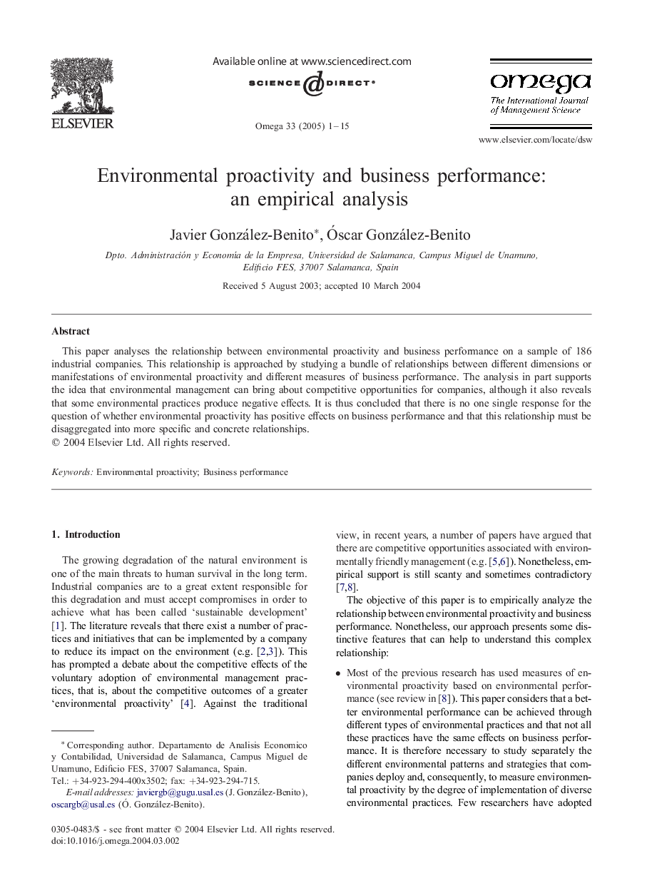 Environmental proactivity and business performance: an empirical analysis