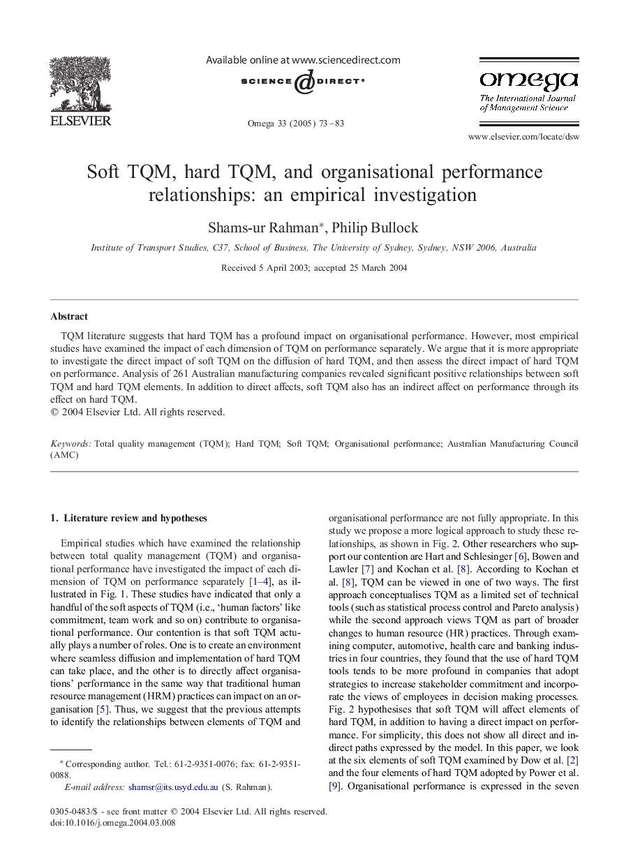 Soft TQM, hard TQM, and organisational performance relationships: an empirical investigation