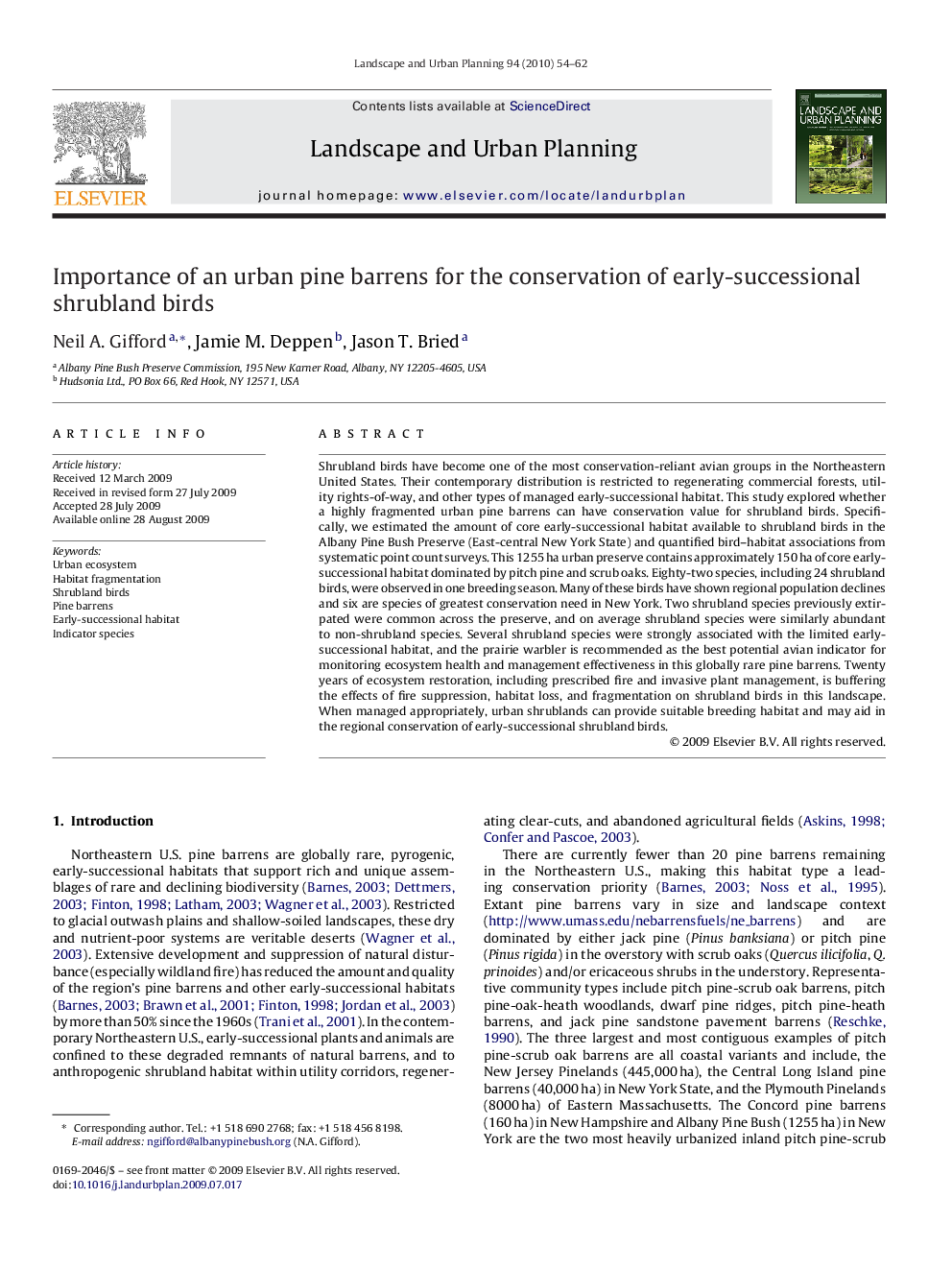 Importance of an urban pine barrens for the conservation of early-successional shrubland birds