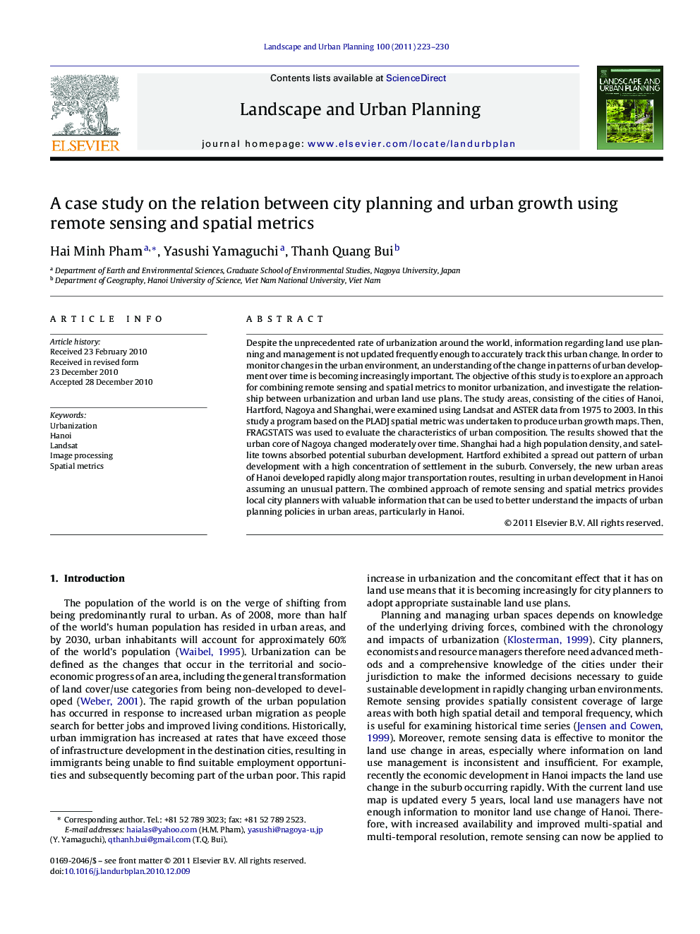 A case study on the relation between city planning and urban growth using remote sensing and spatial metrics