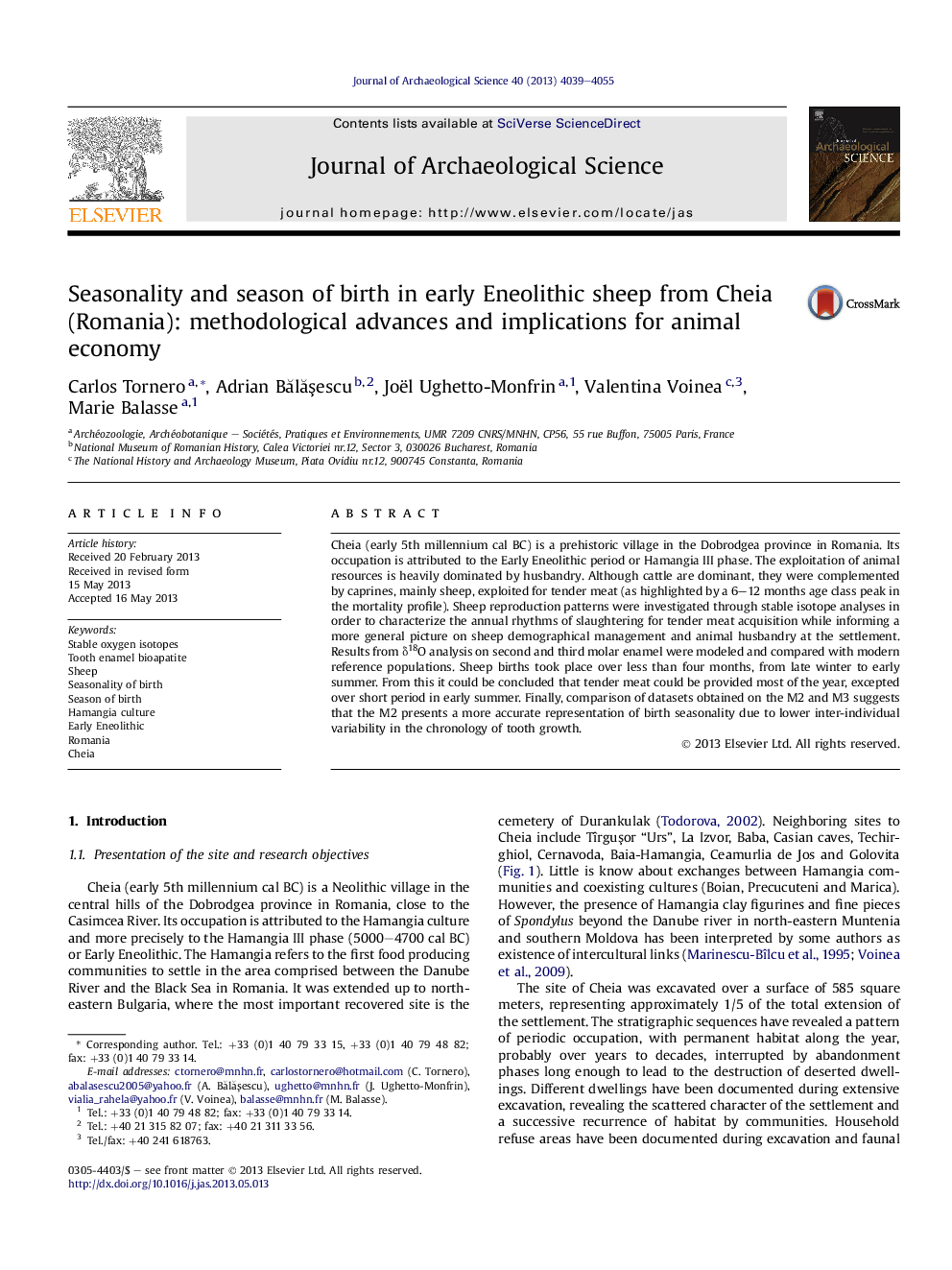 Seasonality and season of birth in early Eneolithic sheep from Cheia (Romania): methodological advances and implications for animal economy