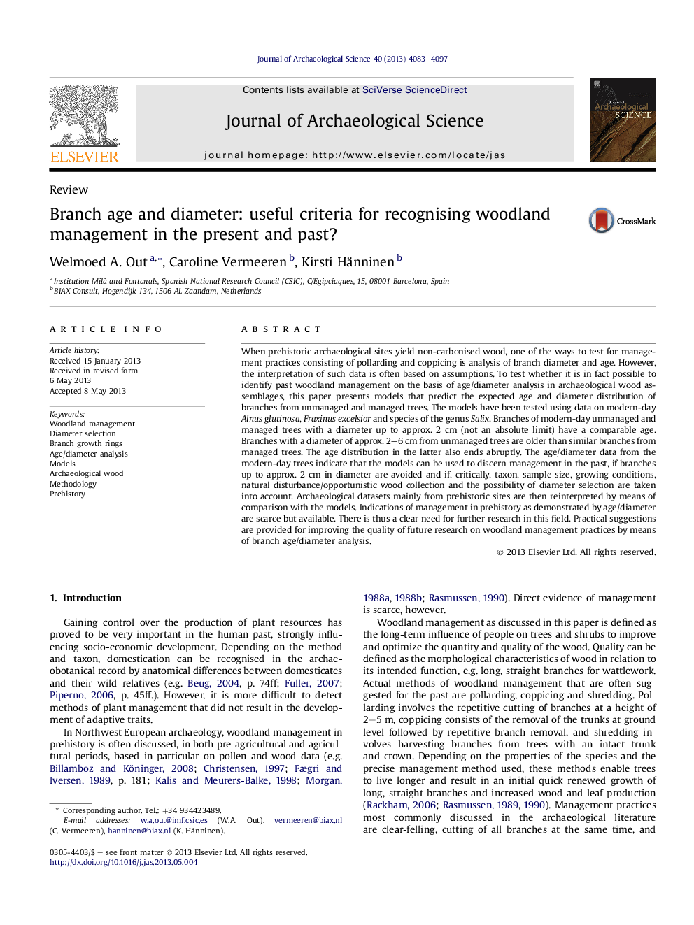 Branch age and diameter: useful criteria for recognising woodland managementÂ in the present and past?