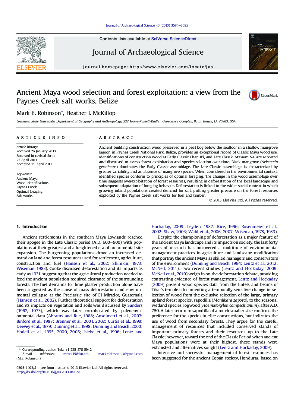 Ancient Maya wood selection and forest exploitation: a view from the Paynes Creek salt works, Belize