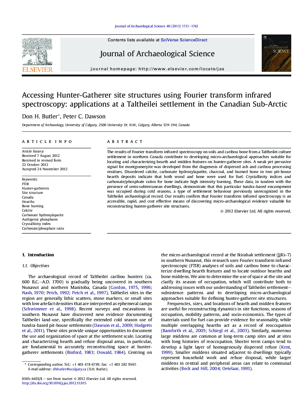 Accessing Hunter-Gatherer site structures using Fourier transform infrared spectroscopy: applications at a Taltheilei settlement in the Canadian Sub-Arctic