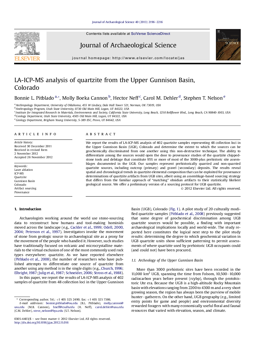 LA-ICP-MS analysis of quartzite from the Upper Gunnison Basin, Colorado