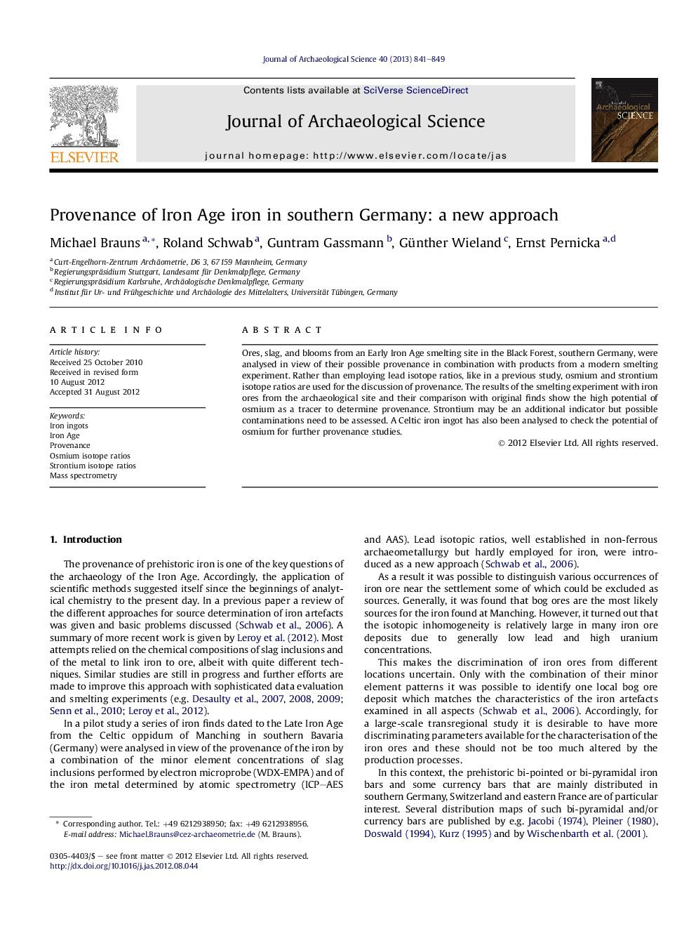 Provenance of Iron Age iron in southern Germany: a new approach