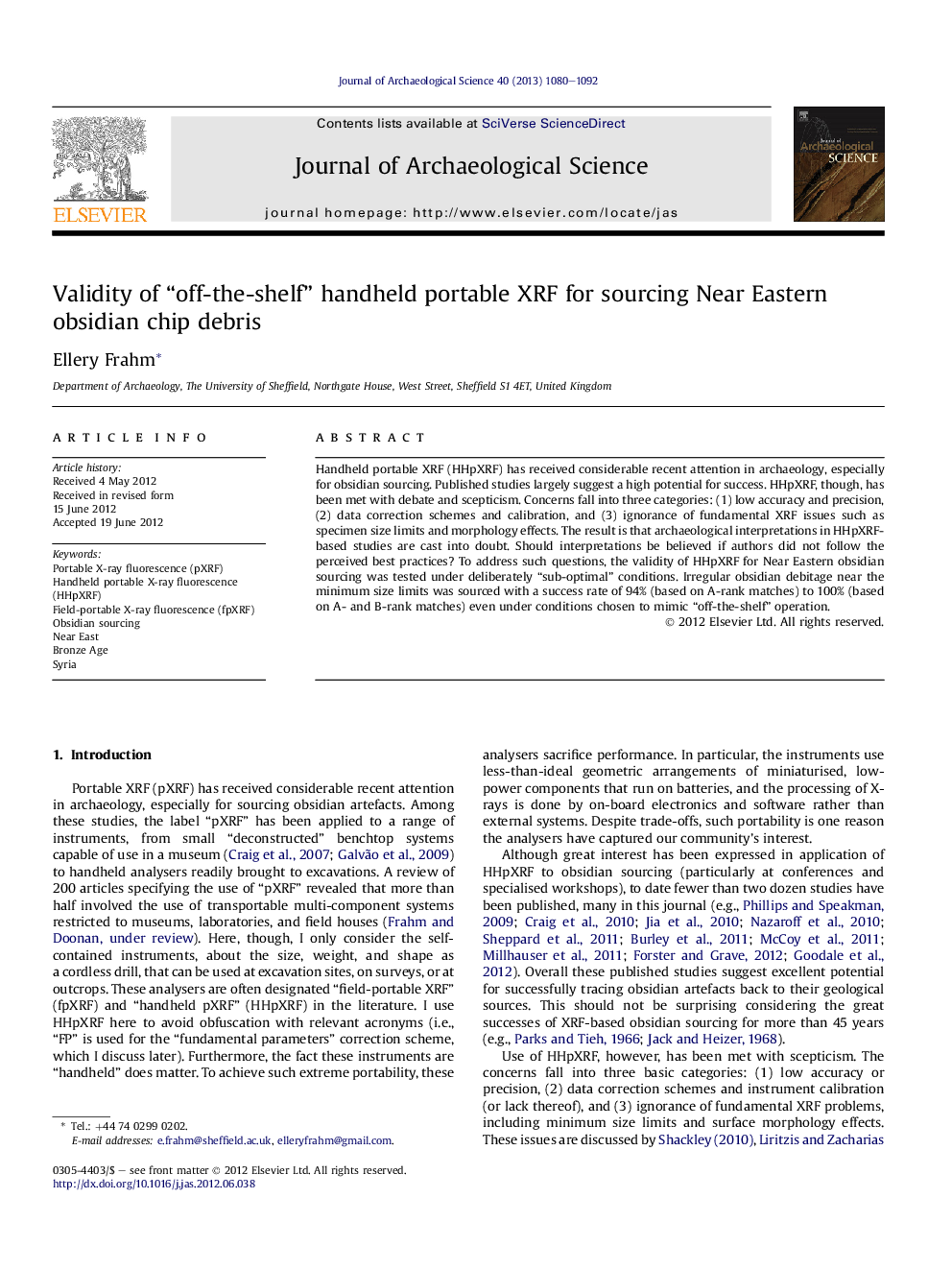 Validity of “off-the-shelf” handheld portable XRF for sourcing Near Eastern obsidian chip debris