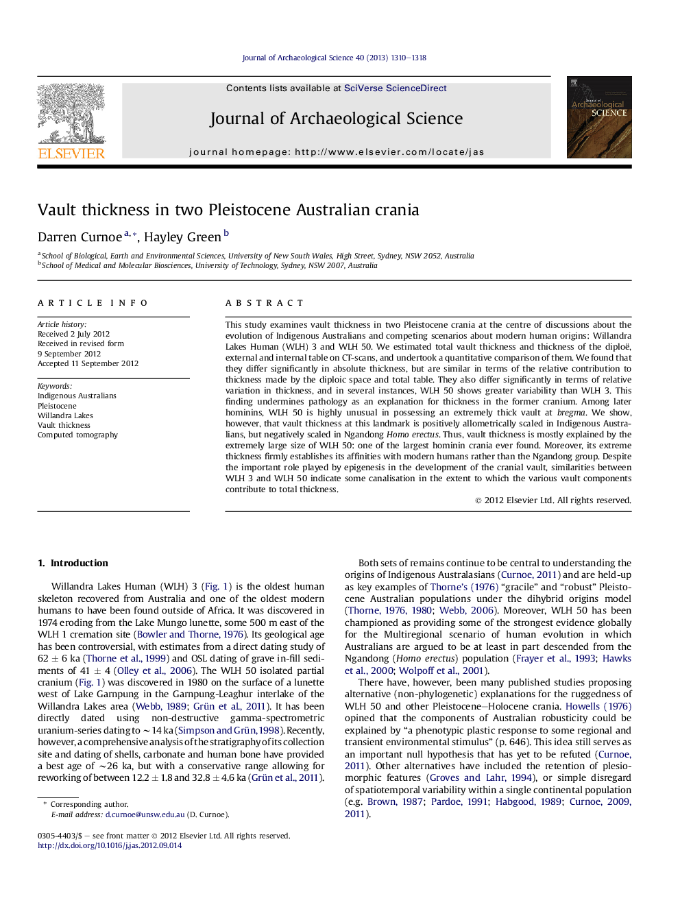 Vault thickness in two Pleistocene Australian crania