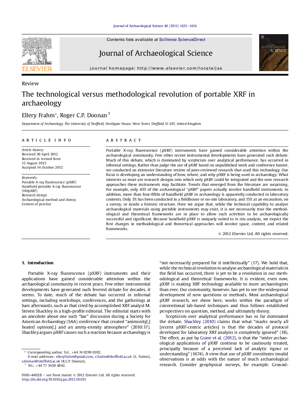 The technological versus methodological revolution of portable XRF in archaeology