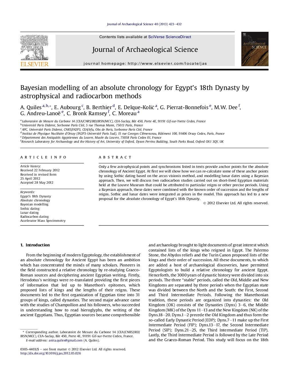 Bayesian modelling of an absolute chronology for Egypt's 18th Dynasty by astrophysical and radiocarbon methods