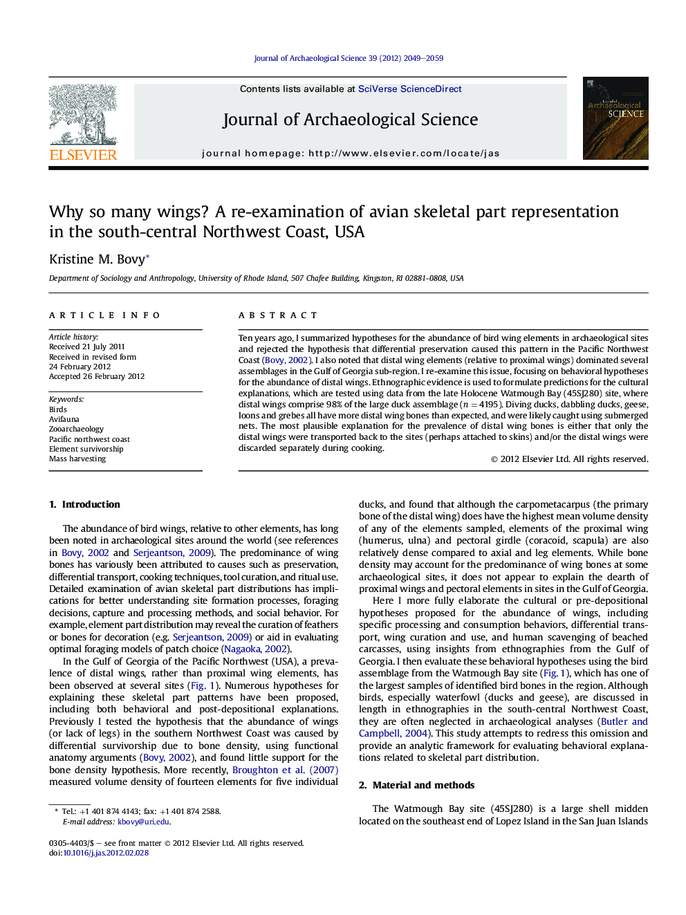 Why so many wings? A re-examination of avian skeletal part representation in the south-central Northwest Coast, USA