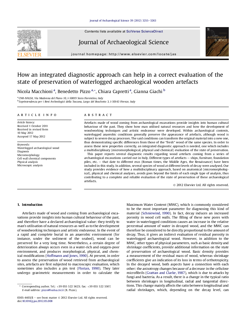 How an integrated diagnostic approach can help in a correct evaluation of the state of preservation of waterlogged archaeological wooden artefacts