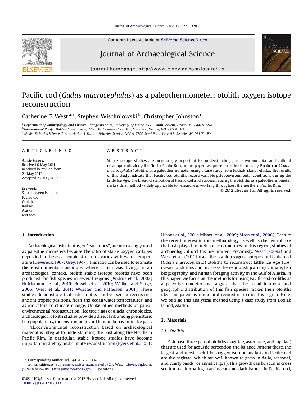 Pacific cod (Gadus macrocephalus) as a paleothermometer: otolith oxygen isotope reconstruction