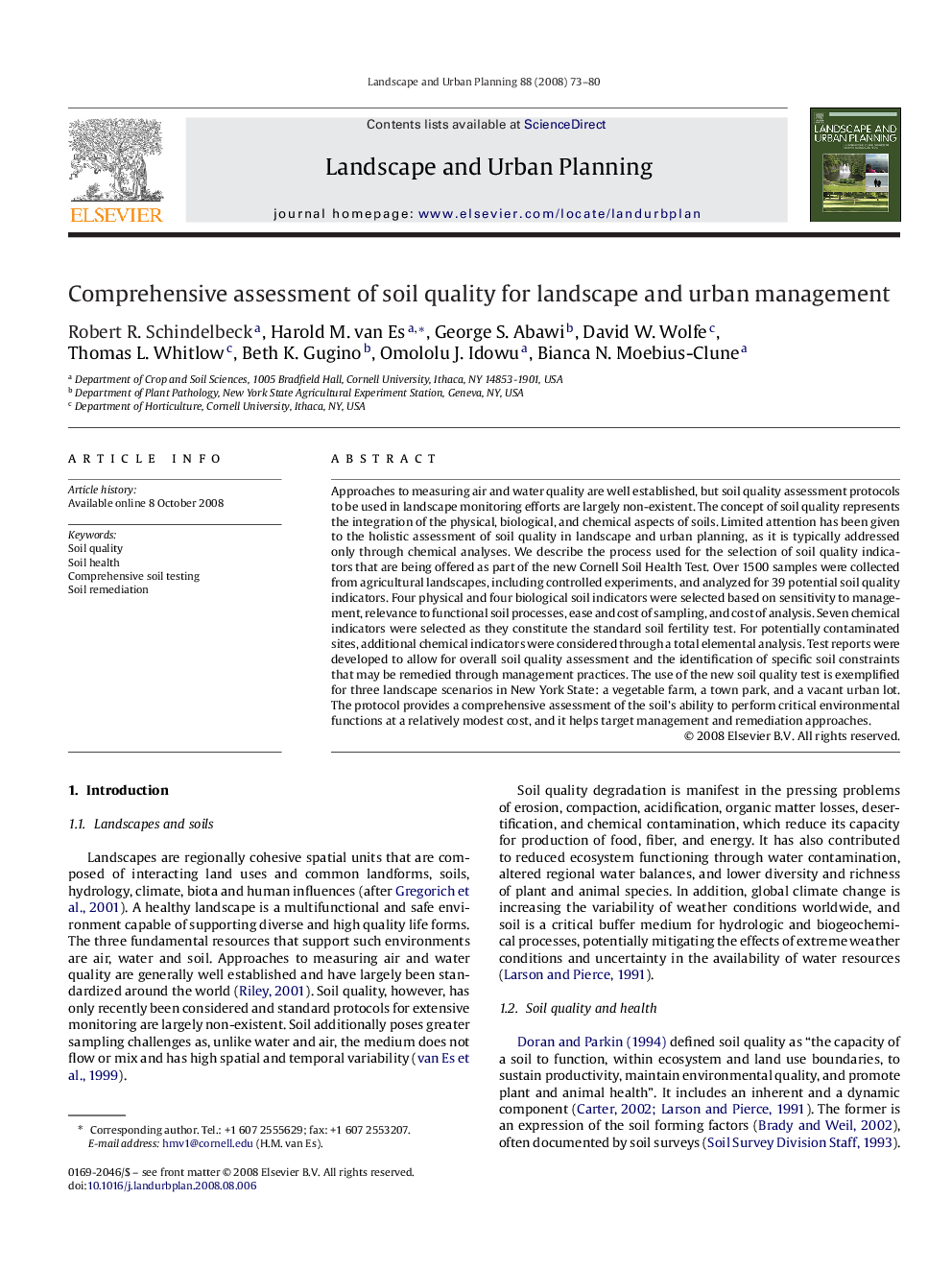 Comprehensive assessment of soil quality for landscape and urban management