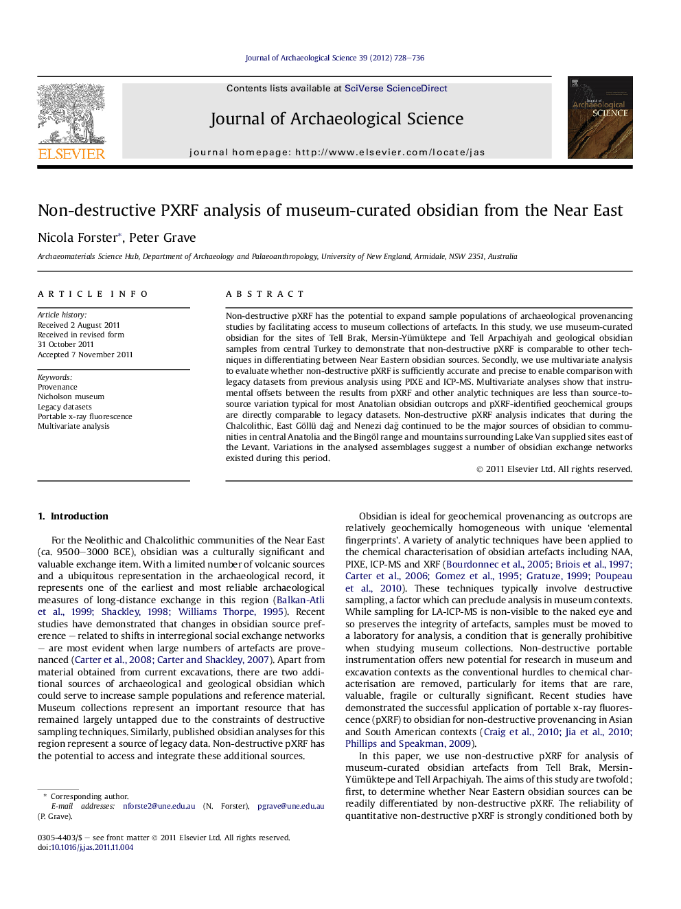 Non-destructive PXRF analysis of museum-curated obsidian from the Near East