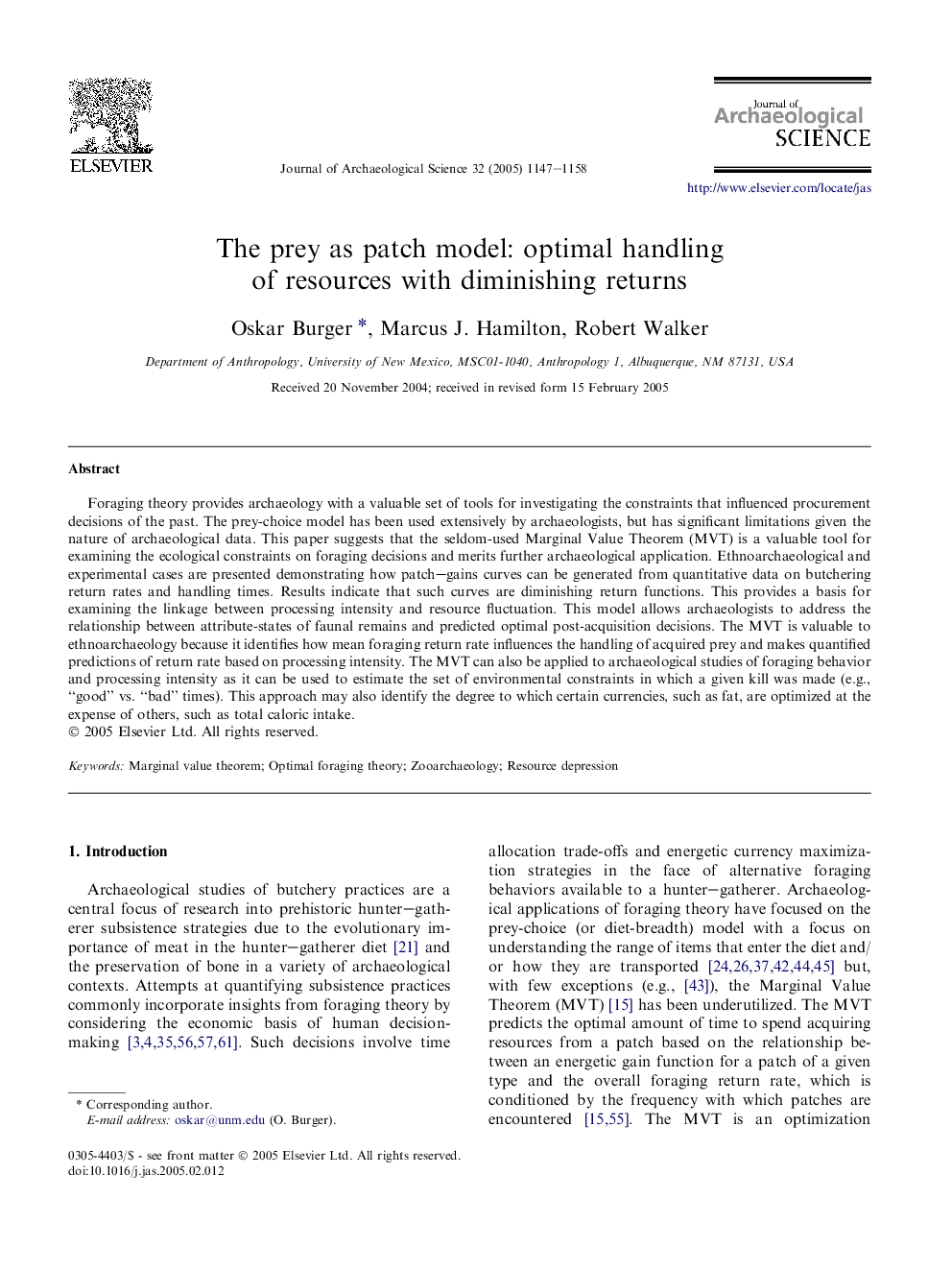 The prey as patch model: optimal handling of resources with diminishing returns