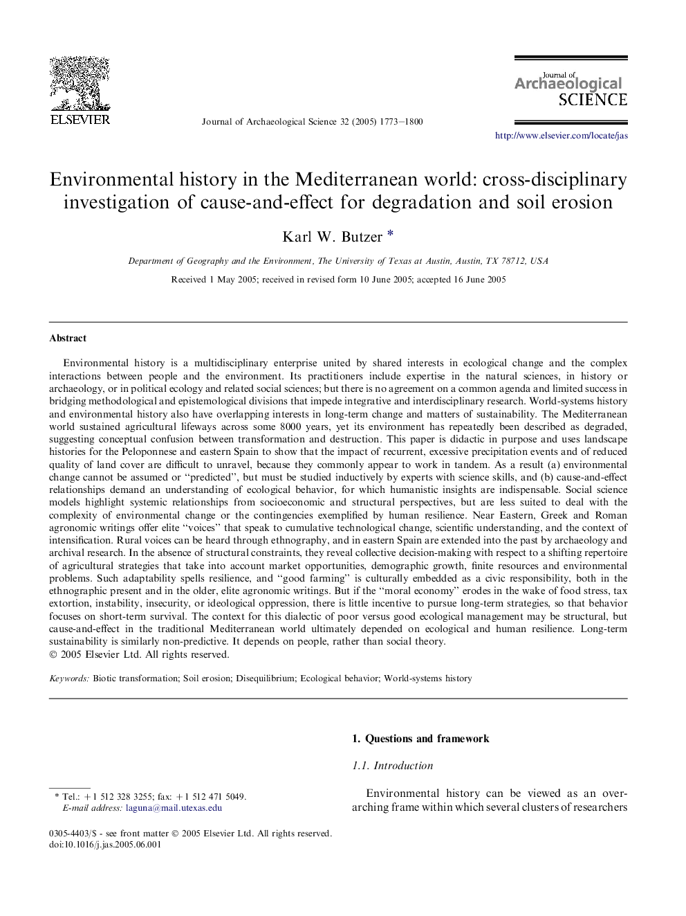 Environmental history in the Mediterranean world: cross-disciplinary investigation of cause-and-effect for degradation and soil erosion