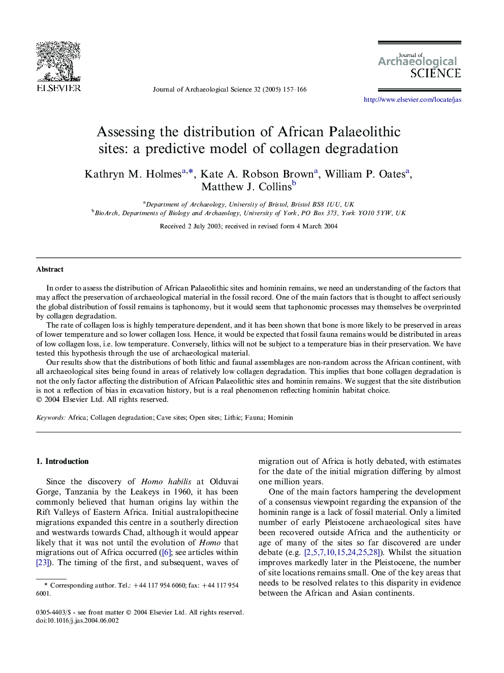 Assessing the distribution of African Palaeolithic sites: a predictive model of collagen degradation