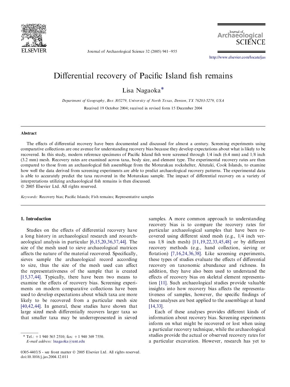 Differential recovery of Pacific Island fish remains