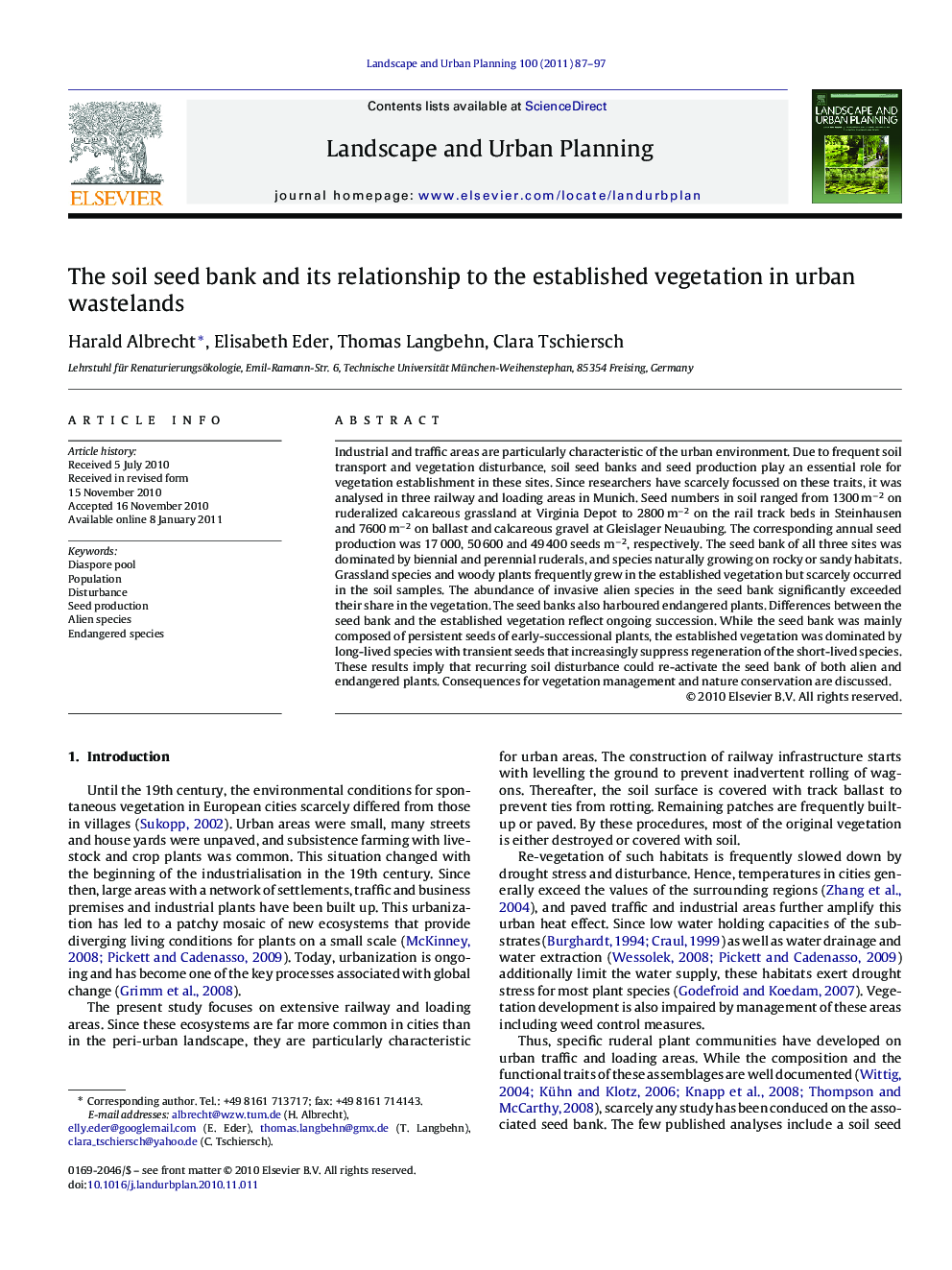 The soil seed bank and its relationship to the established vegetation in urban wastelands