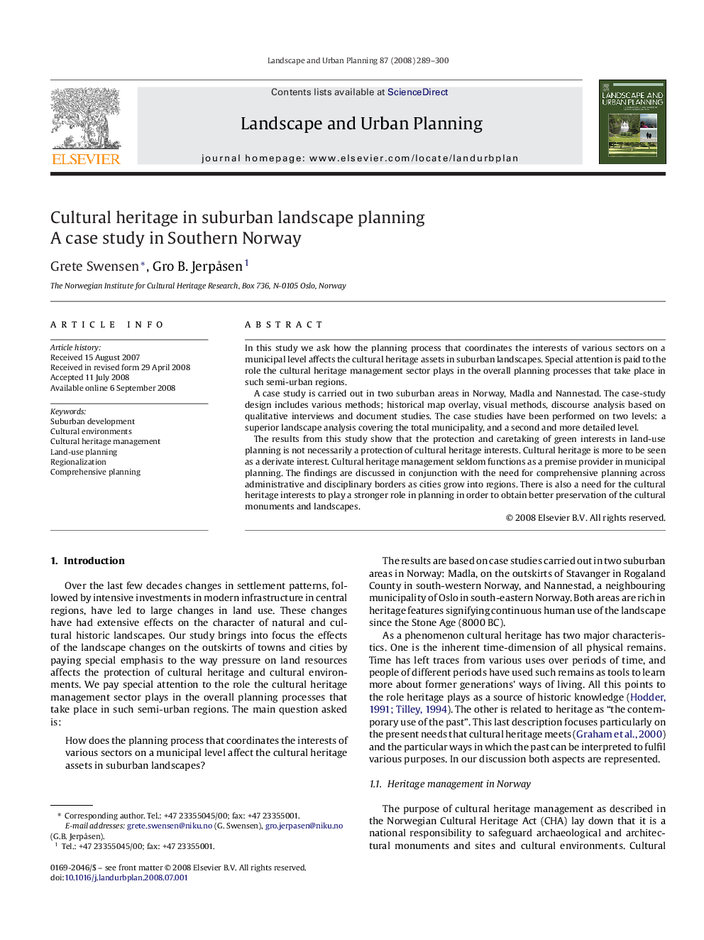 Cultural heritage in suburban landscape planning