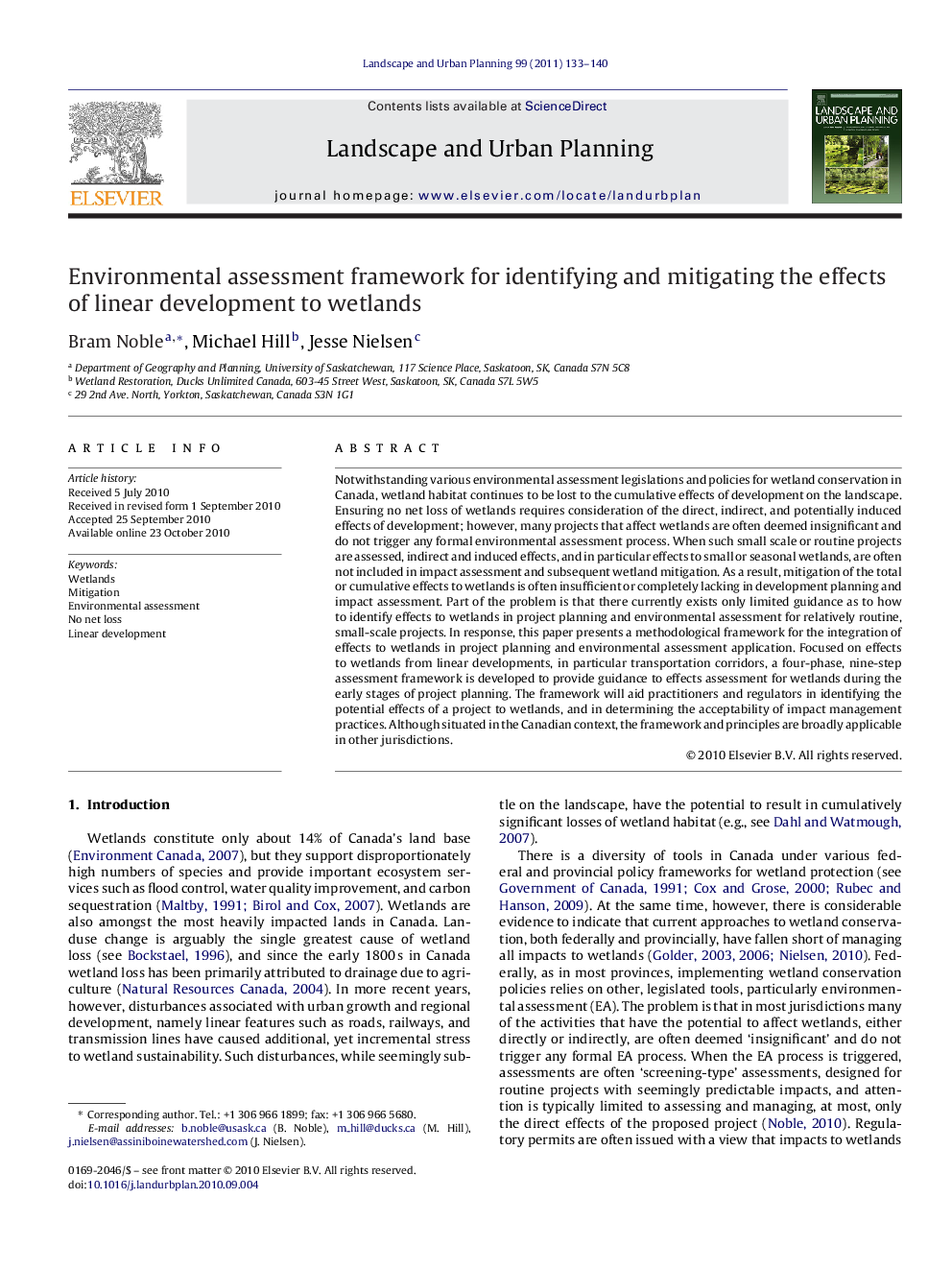 Environmental assessment framework for identifying and mitigating the effects of linear development to wetlands