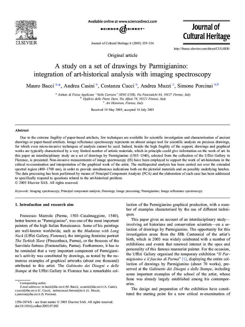 A study onÂ aÂ set ofÂ drawings byÂ Parmigianino: integration ofÂ art-historical analysis with imaging spectroscopy