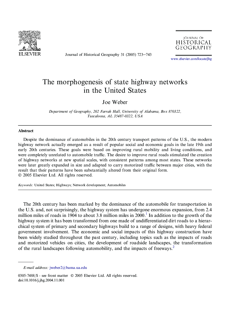 The morphogenesis of state highway networks in the United States