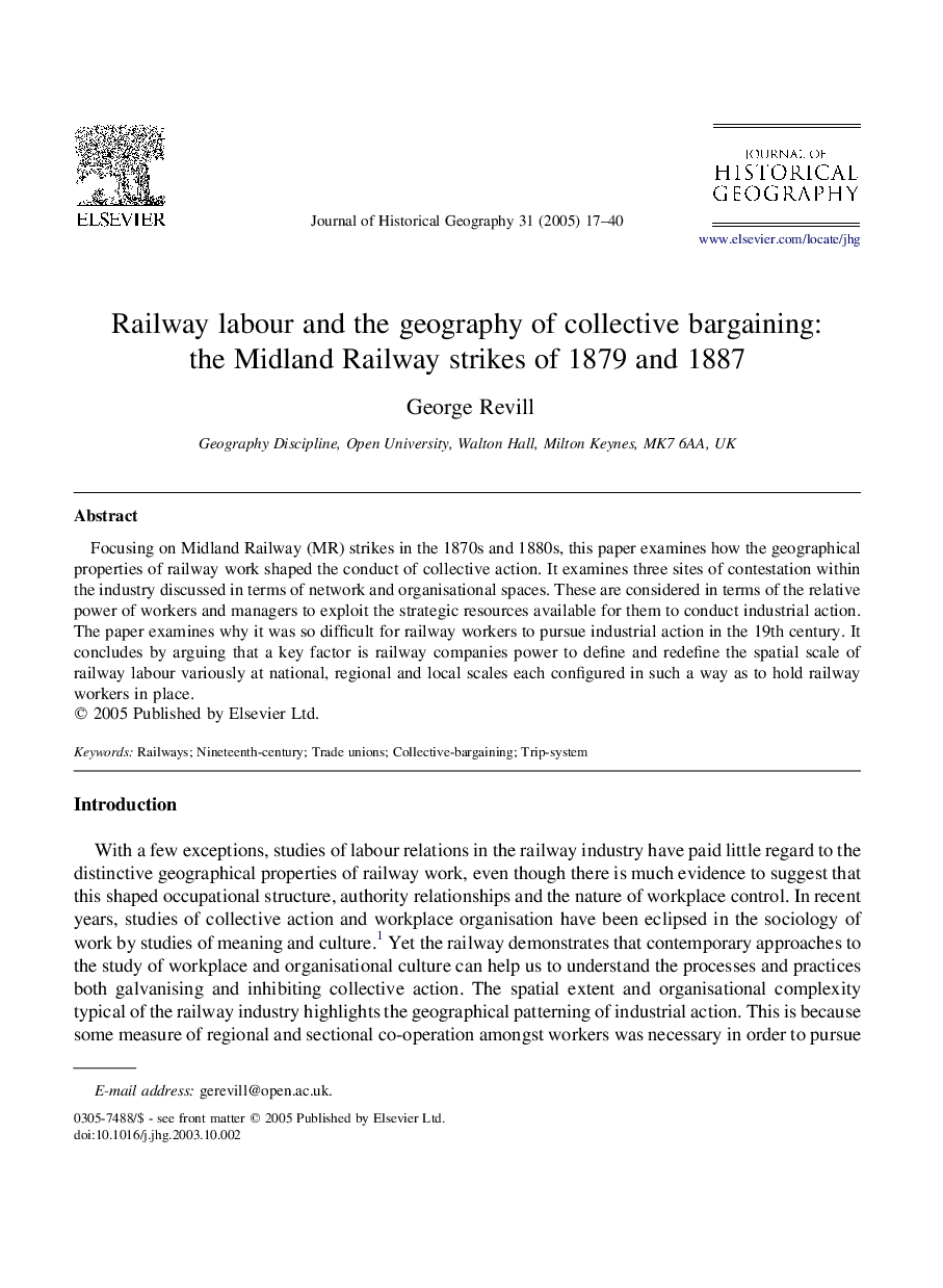 Railway labour and the geography of collective bargaining: the Midland Railway strikes of 1879 and 1887