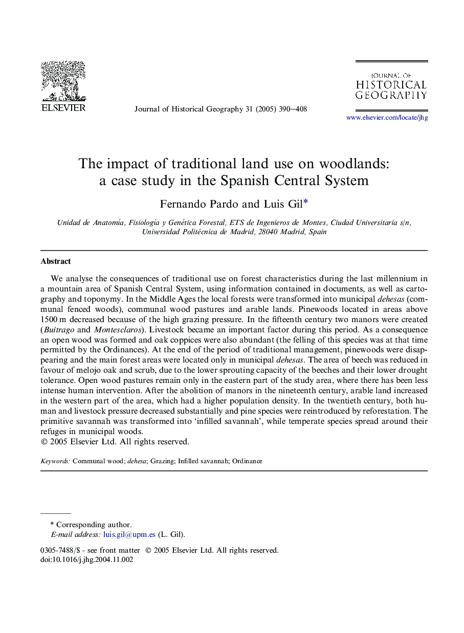 The impact of traditional land use on woodlands: a case study in the Spanish Central System