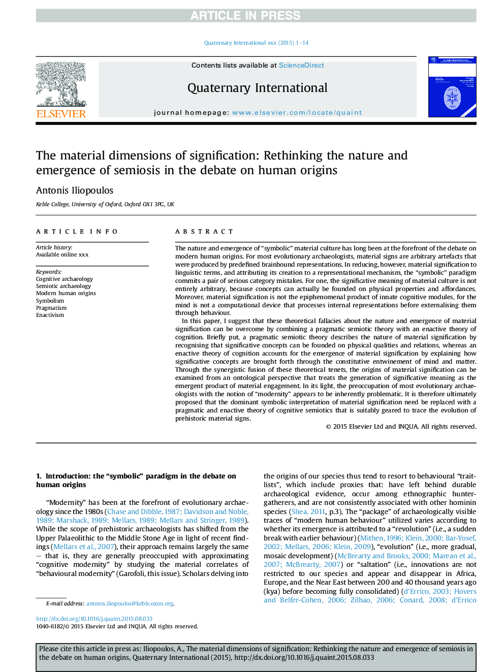The material dimensions of signification: Rethinking the nature and emergence of semiosis in the debate on human origins