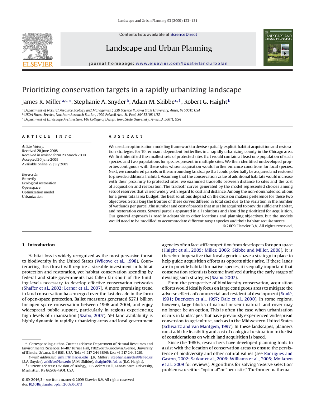 Prioritizing conservation targets in a rapidly urbanizing landscape