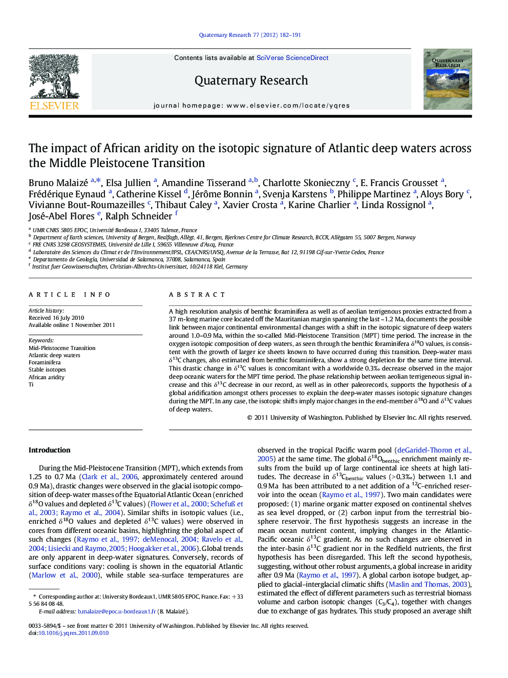 The impact of African aridity on the isotopic signature of Atlantic deep waters across the Middle Pleistocene Transition