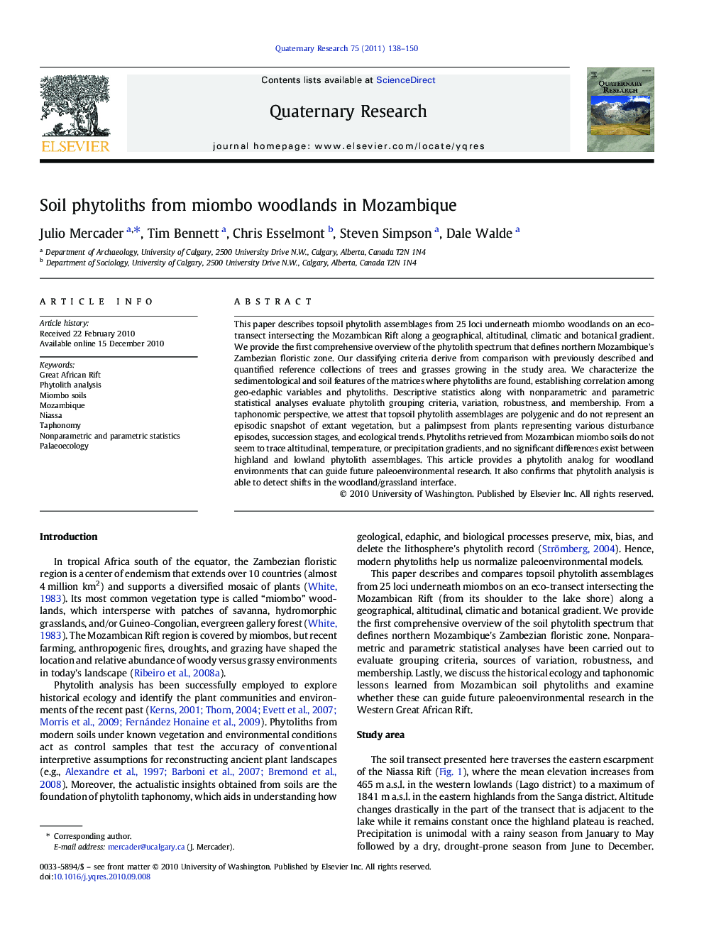 Soil phytoliths from miombo woodlands in Mozambique