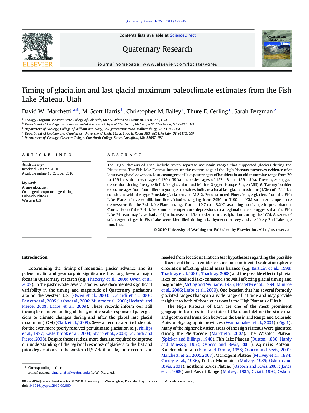 Timing of glaciation and last glacial maximum paleoclimate estimates from the Fish Lake Plateau, Utah