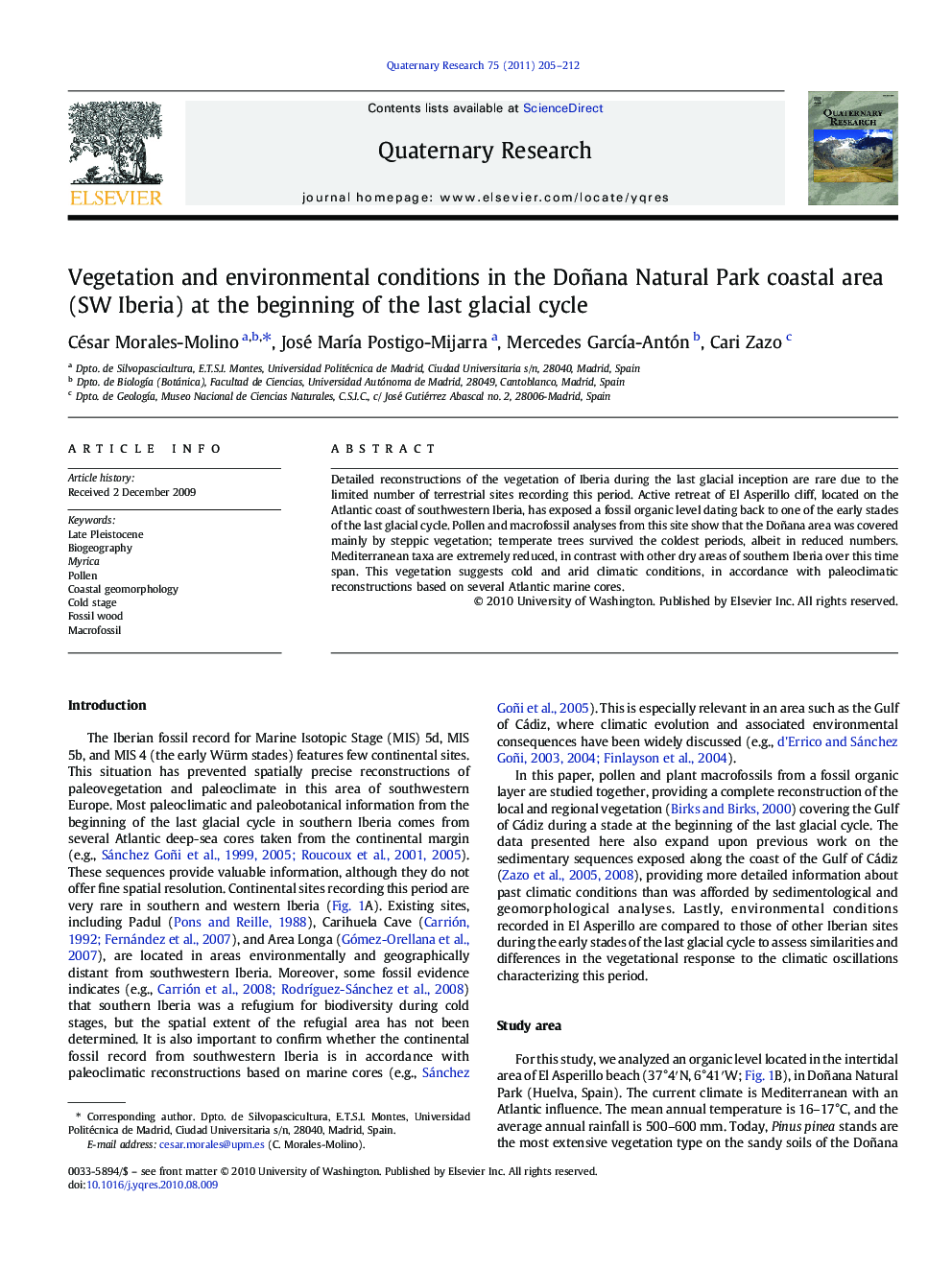 Vegetation and environmental conditions in the Doñana Natural Park coastal area (SW Iberia) at the beginning of the last glacial cycle